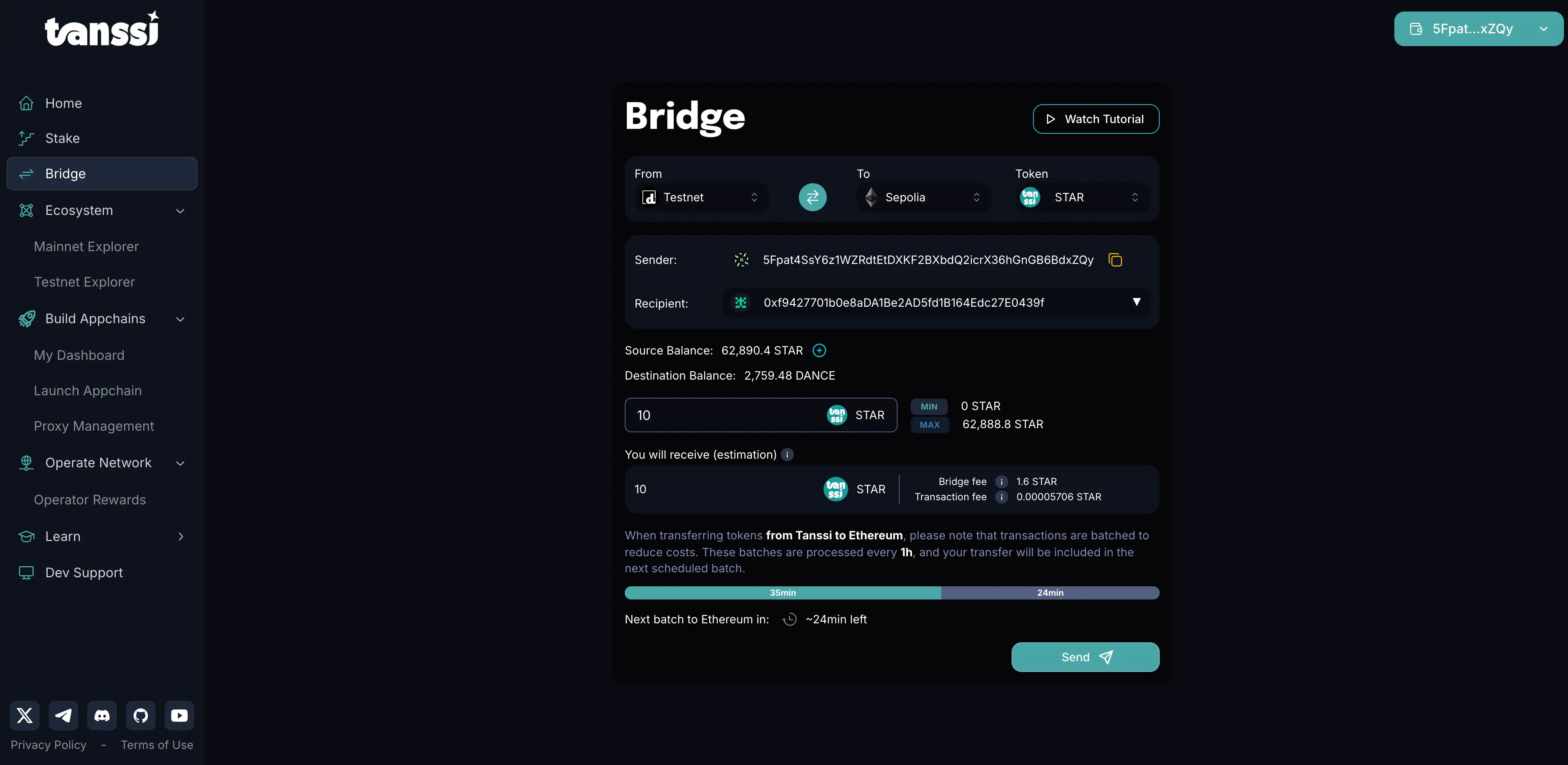 Tanssi dApp — screenshot 3
